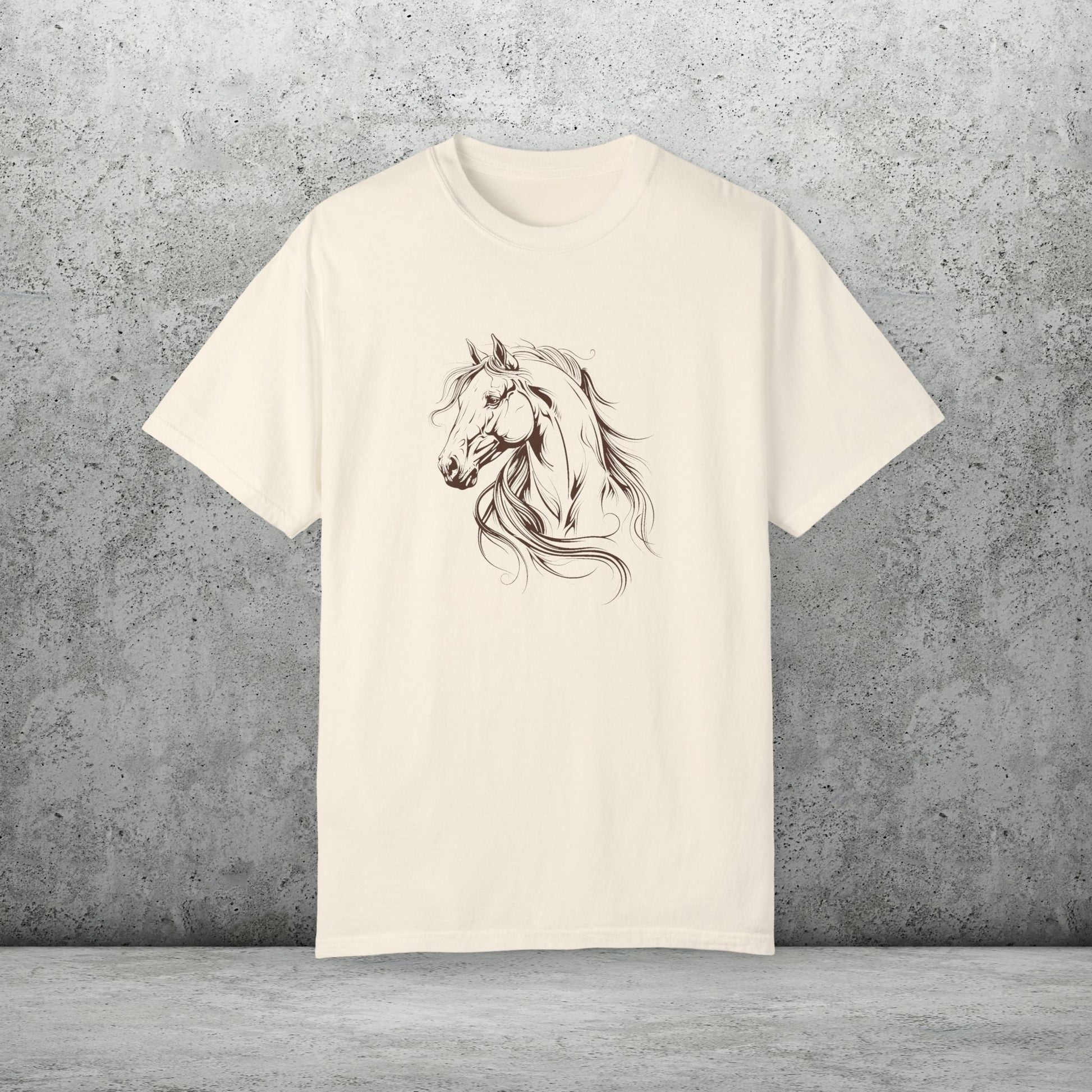 Spirited Horse Line Art Tee – Comfort Colors Equestrian Shirt - FlooredByArt