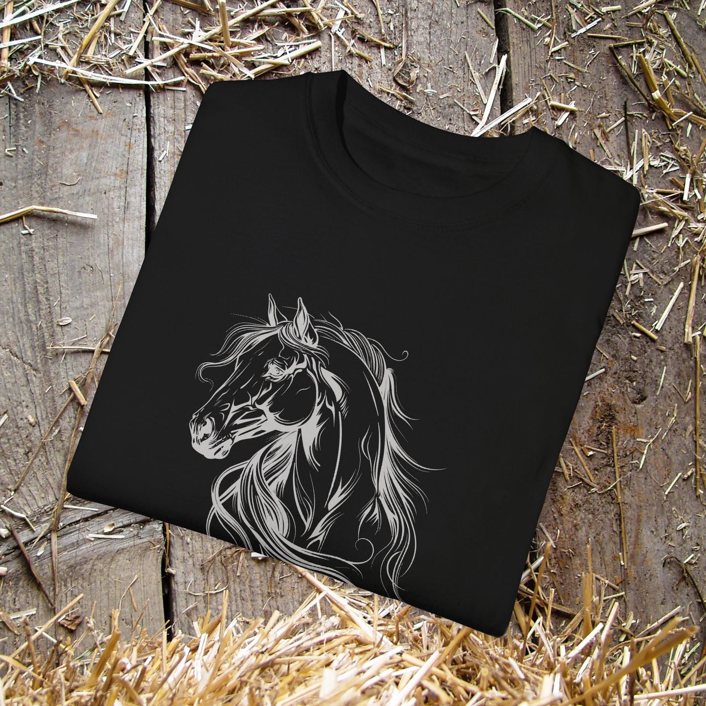 Spirited Horse Line Art Tee – Comfort Colors Equestrian Shirt - FlooredByArt