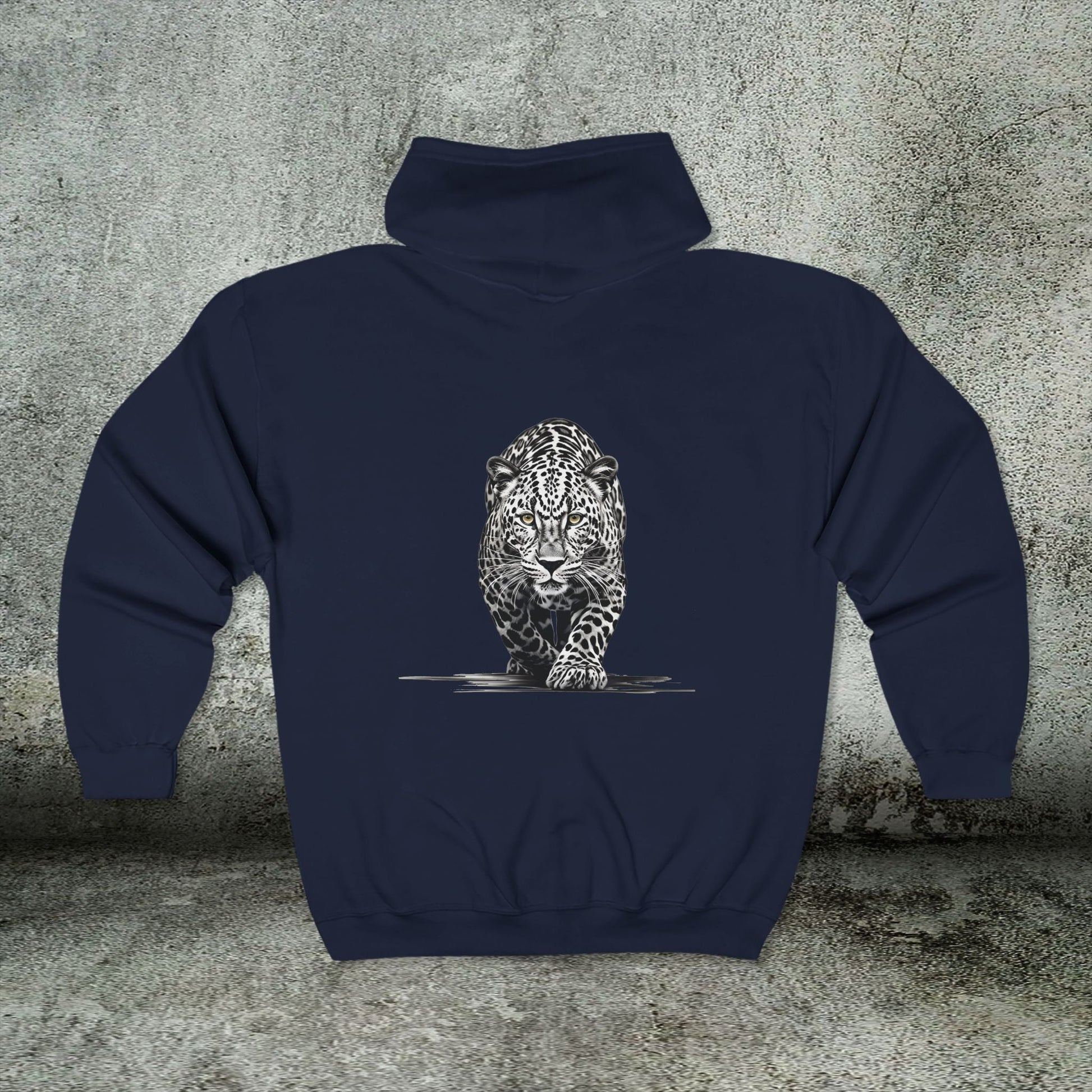 Stalking Leopard Full Zip Hoodie – Wildlife Art Jacket with Front & Back Leopard Design - FlooredByArt
