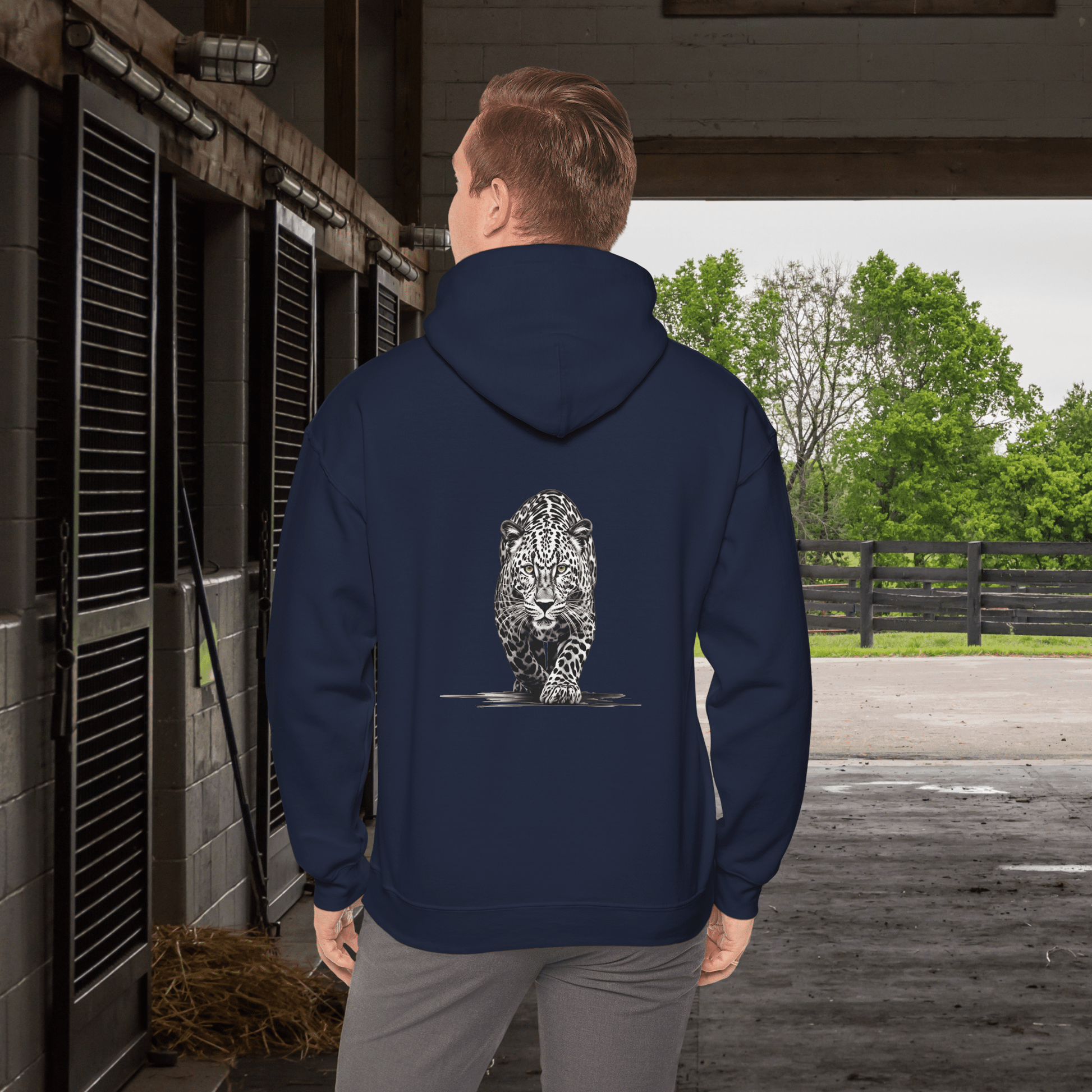 Stalking Leopard Full Zip Hoodie – Wildlife Art Jacket with Front & Back Leopard Design - FlooredByArt