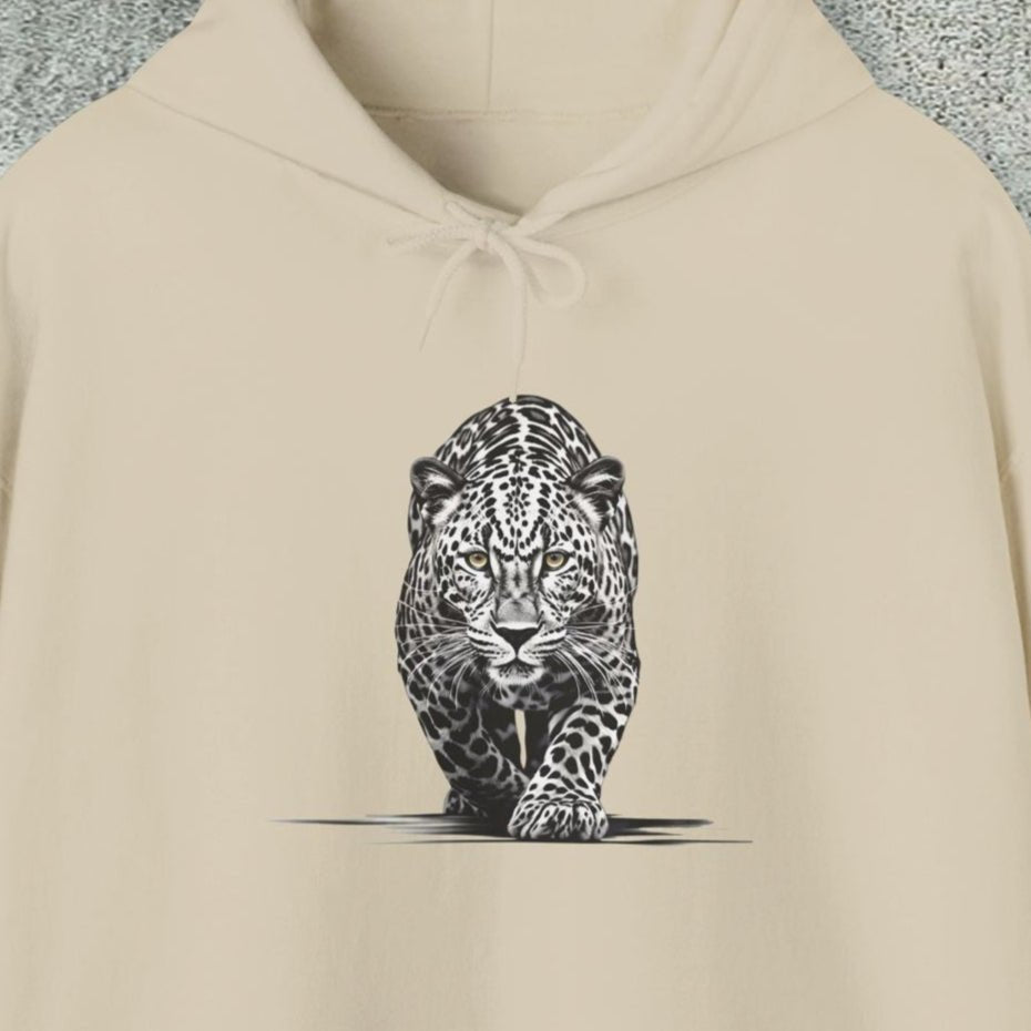 Stalking Leopard Hoodie – Wildlife Art Sweatshirt Original Leopard Design - FlooredByArt