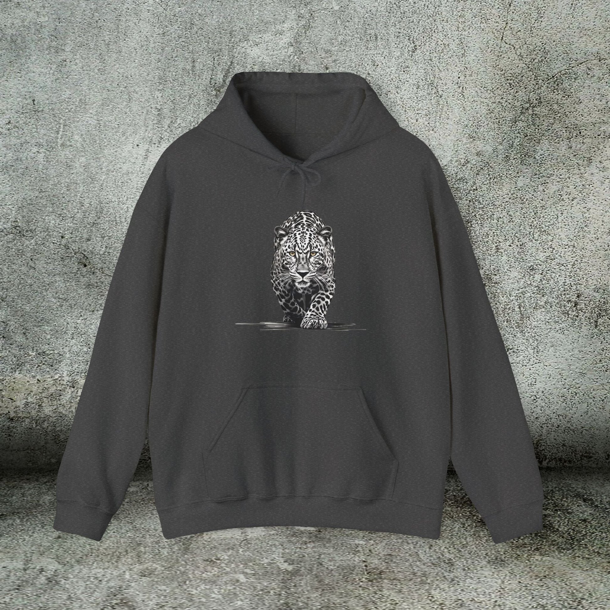 Stalking Leopard Hoodie – Wildlife Art Sweatshirt Original Leopard Design - FlooredByArt