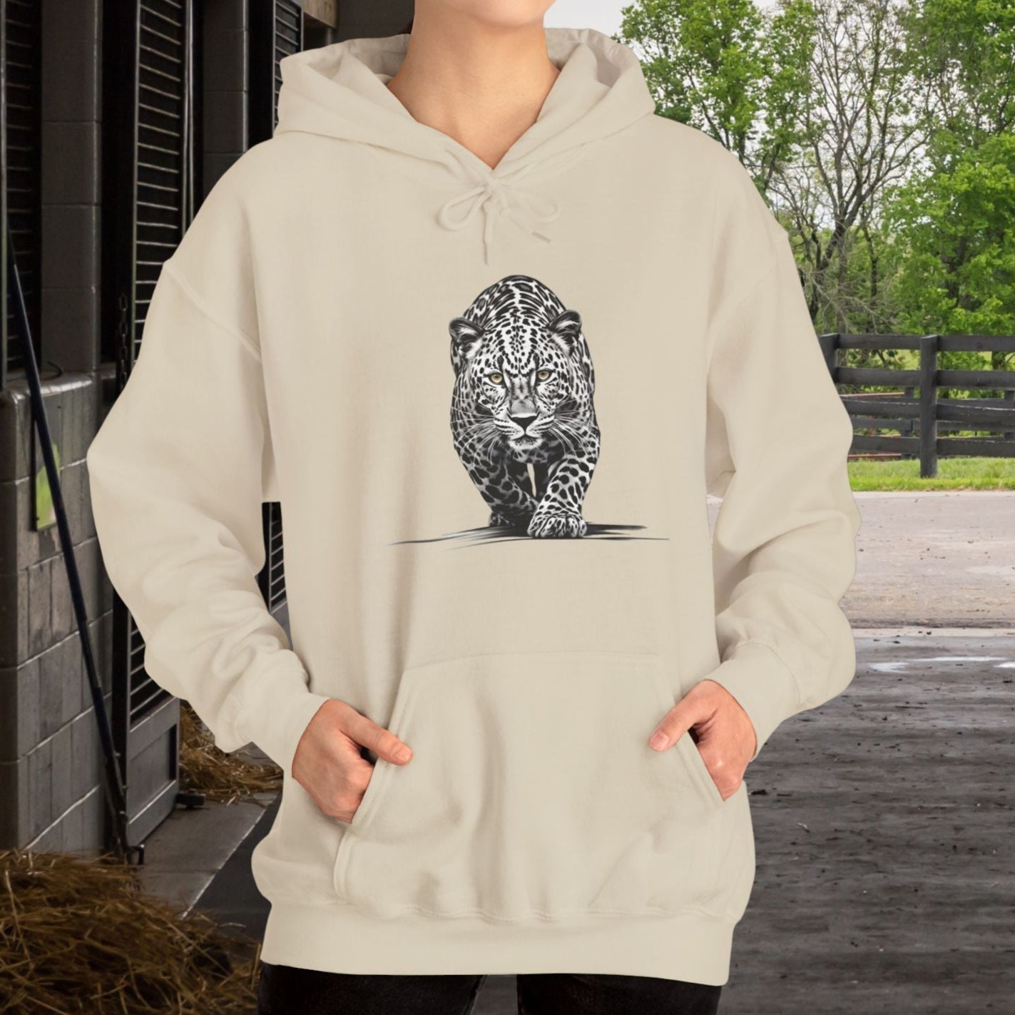 Stalking Leopard Hoodie – Wildlife Art Sweatshirt Original Leopard Design - FlooredByArt