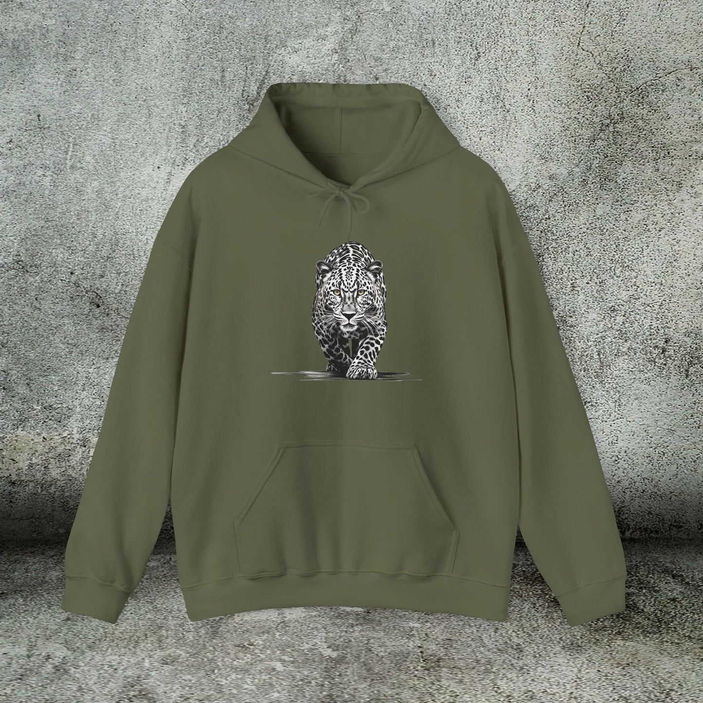 Stalking Leopard Hoodie – Wildlife Art Sweatshirt Original Leopard Design - FlooredByArt