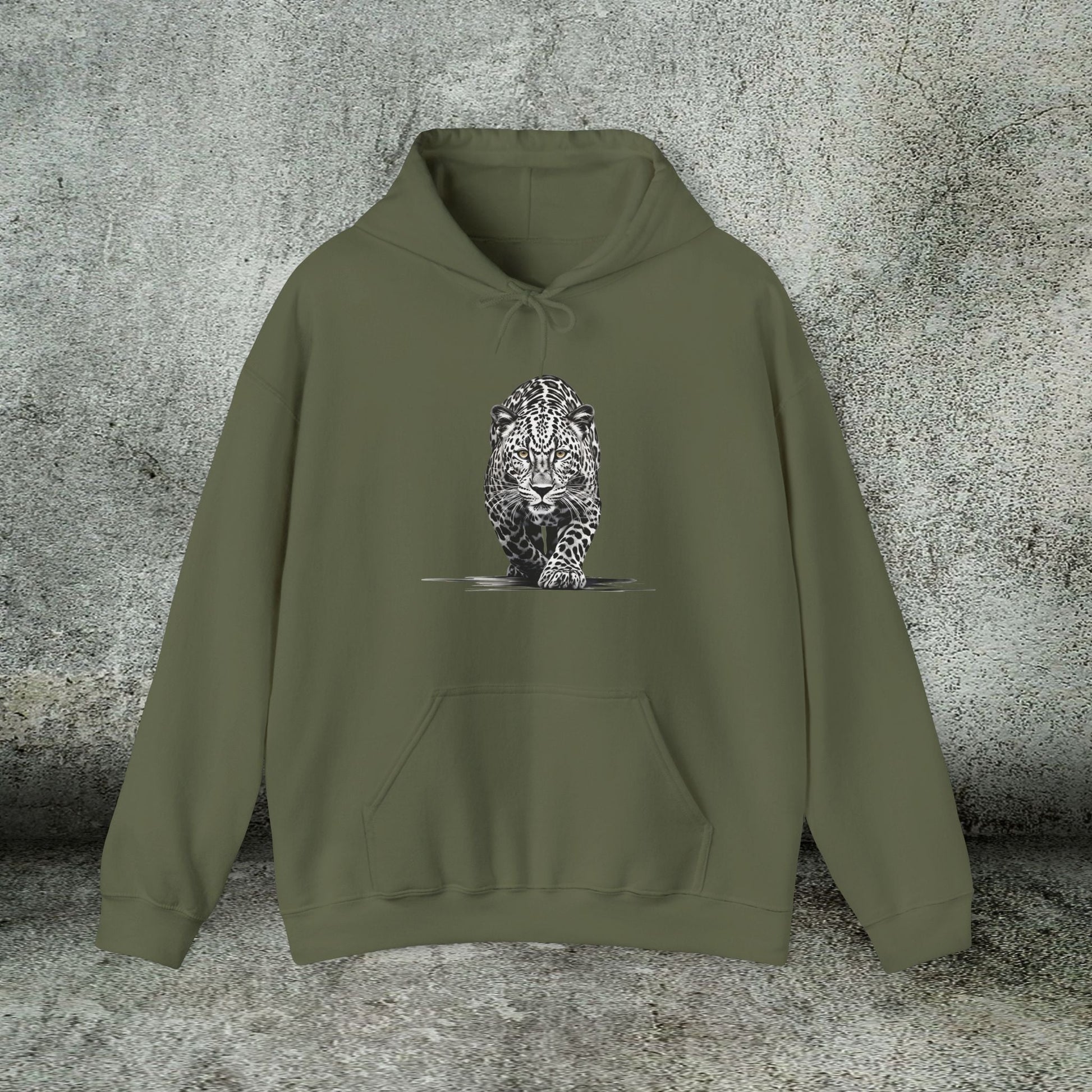 Stalking Leopard Hoodie – Wildlife Art Sweatshirt Original Leopard Design - FlooredByArt