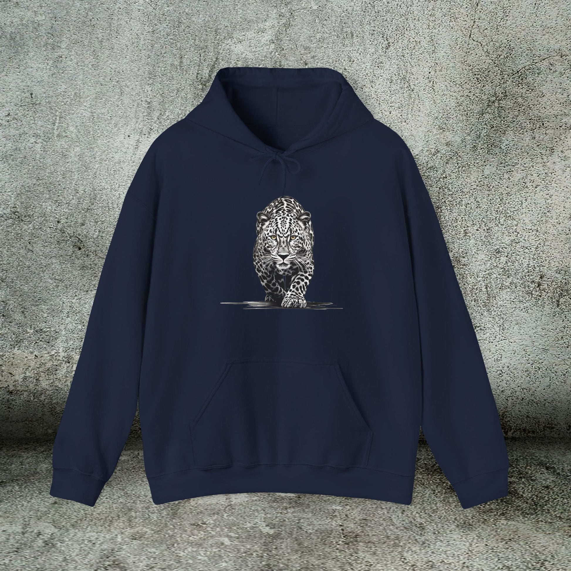 Stalking Leopard Hoodie – Wildlife Art Sweatshirt Original Leopard Design - FlooredByArt