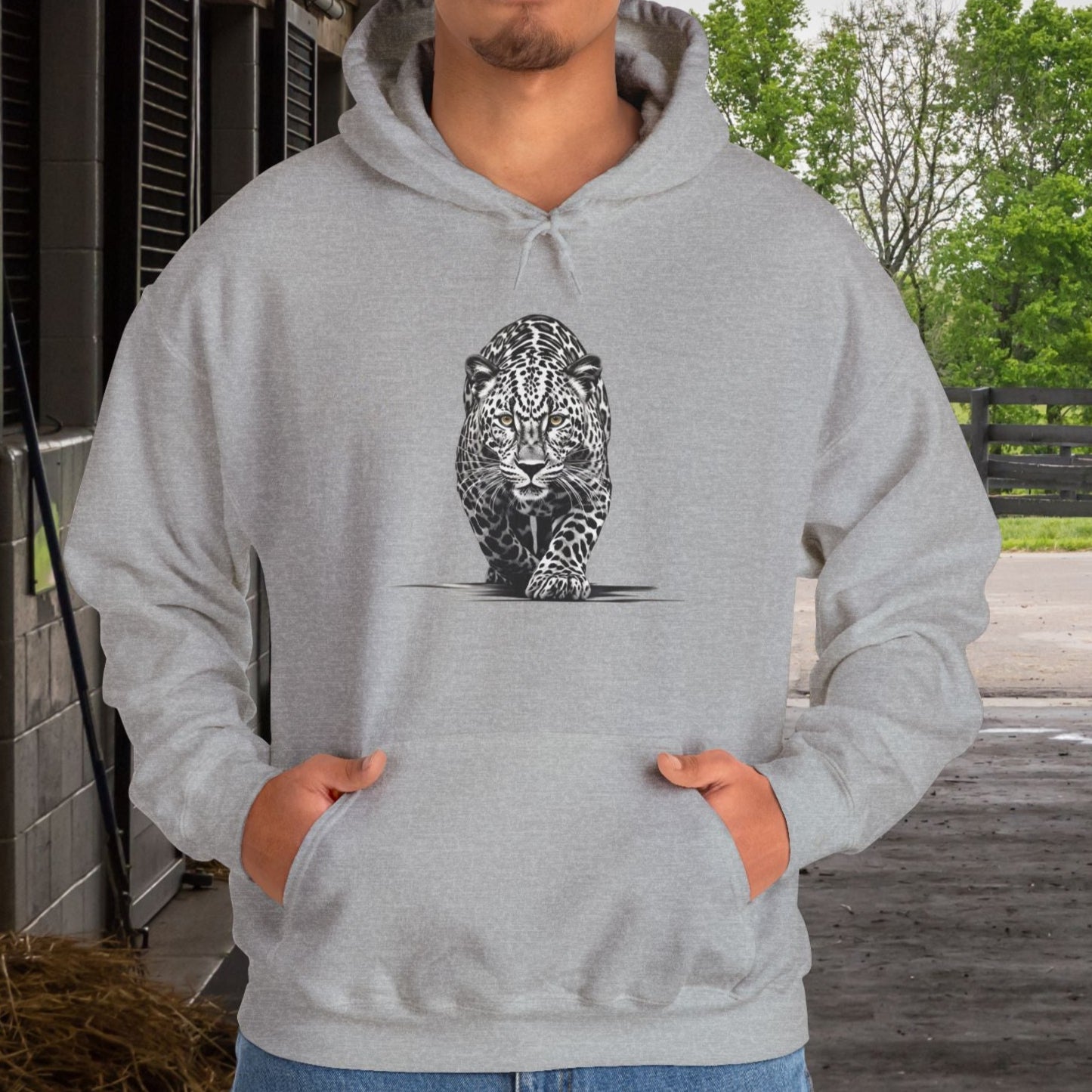 Stalking Leopard Hoodie – Wildlife Art Sweatshirt Original Leopard Design - FlooredByArt