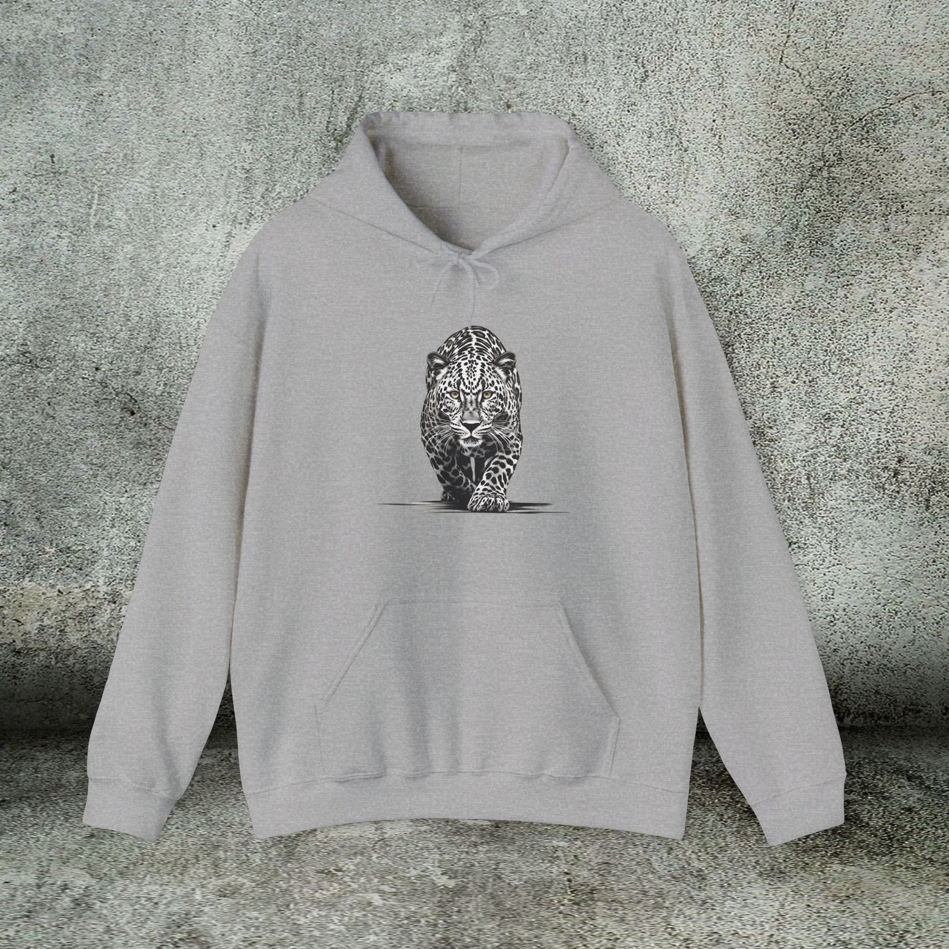 Stalking Leopard Hoodie – Wildlife Art Sweatshirt Original Leopard Design - FlooredByArt