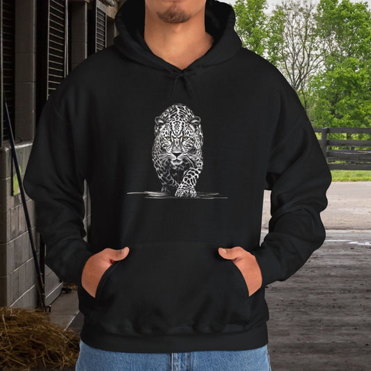 Stalking Leopard Hoodie – Wildlife Art Sweatshirt Original Leopard Design - FlooredByArt
