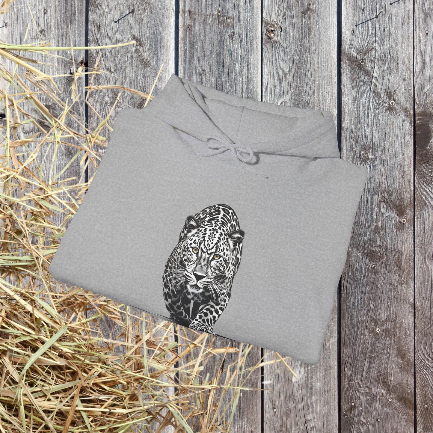 Stalking Leopard Hoodie – Wildlife Art Sweatshirt Original Leopard Design - FlooredByArt