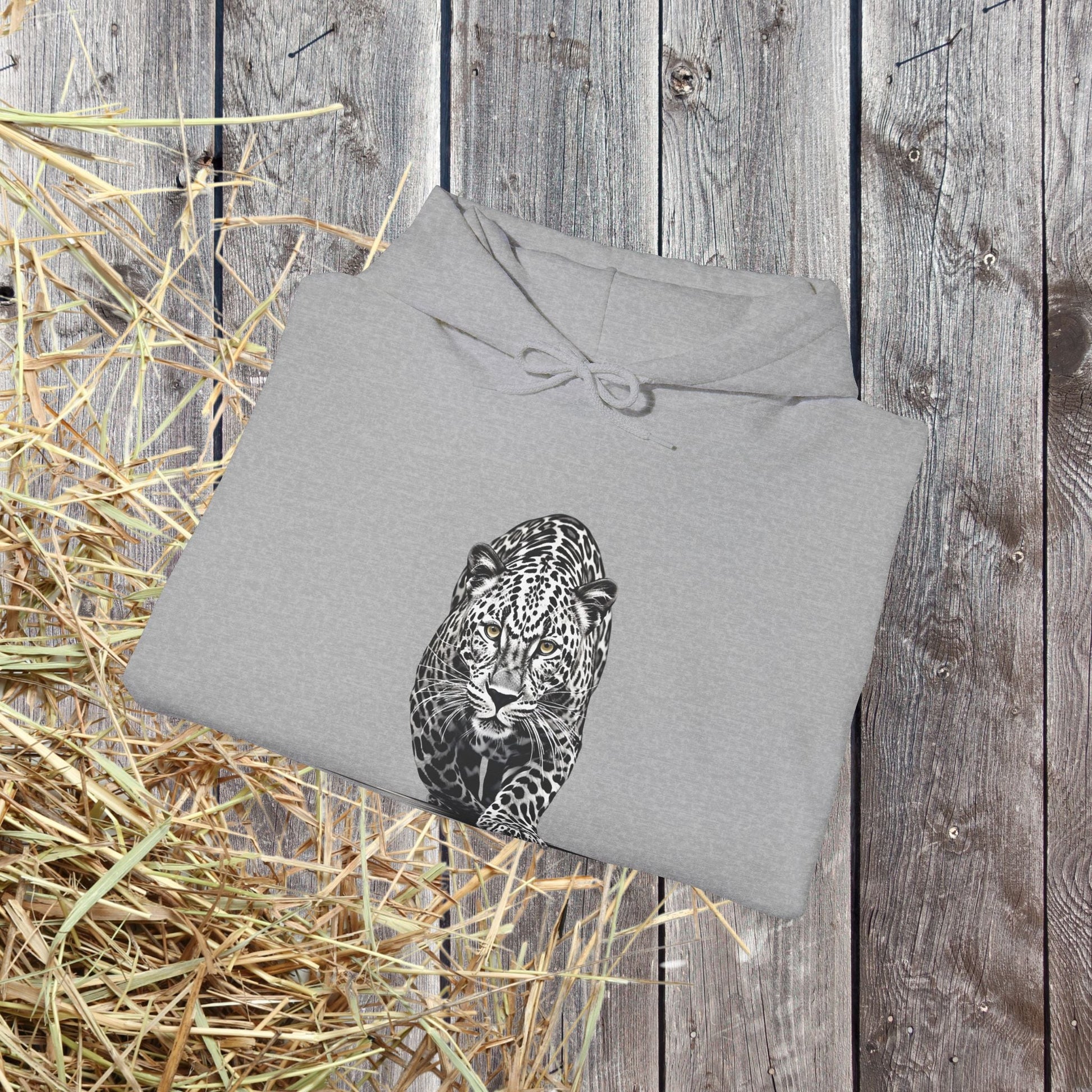 Stalking Leopard Hoodie – Wildlife Art Sweatshirt Original Leopard Design - FlooredByArt