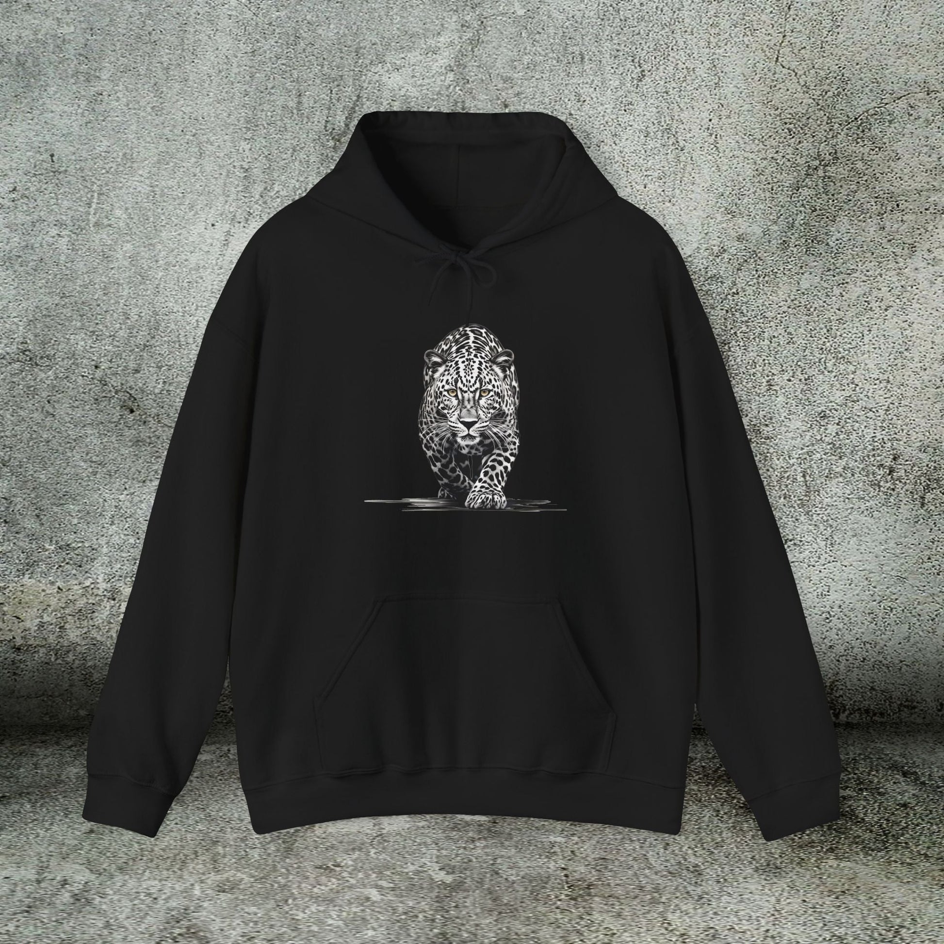 Stalking Leopard Hoodie – Wildlife Art Sweatshirt Original Leopard Design - FlooredByArt