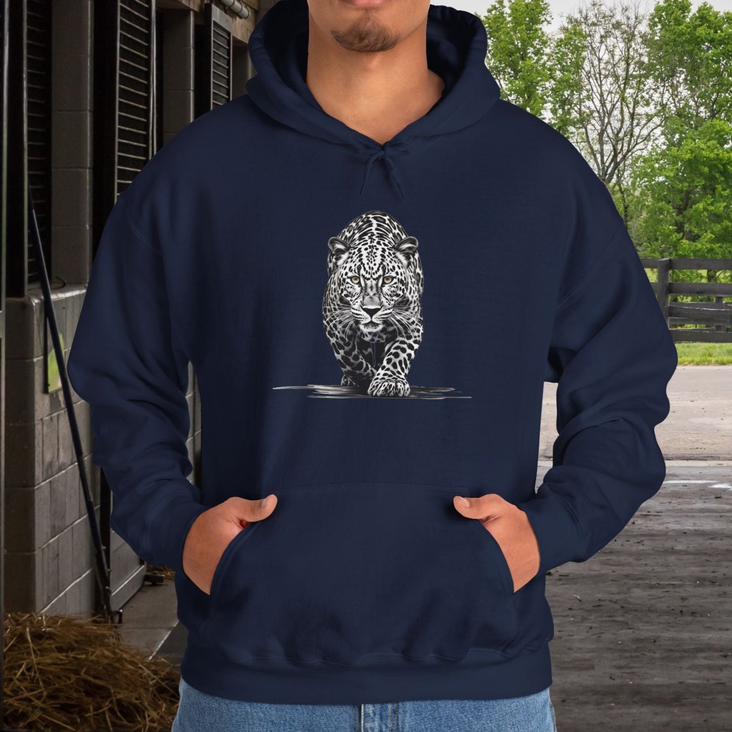 Stalking Leopard Hoodie – Wildlife Art Sweatshirt Original Leopard Design - FlooredByArt