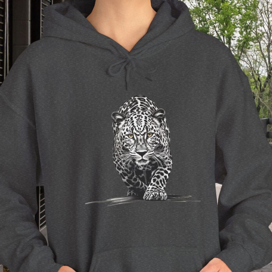 Stalking Leopard Hoodie – Wildlife Art Sweatshirt Original Leopard Design - FlooredByArt