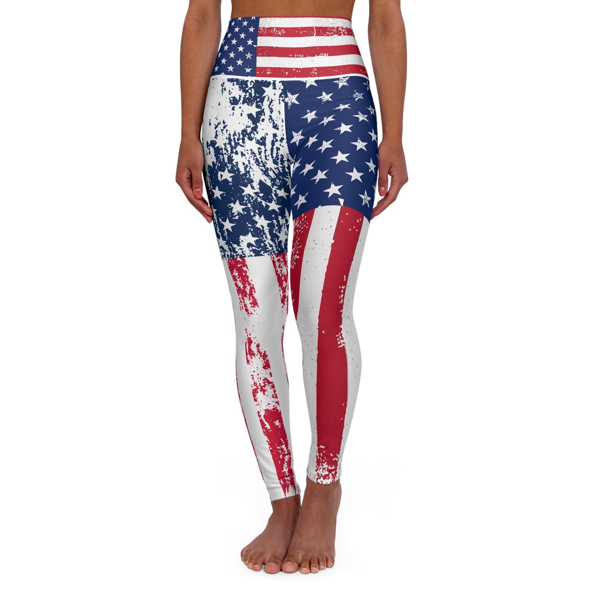 Stars and Stripes Art Leggings With Stars, Red, White and Blue, High Waisted - FlooredByArt