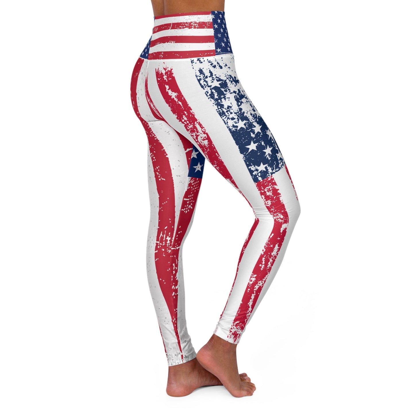 Stars and Stripes Art Leggings With Stars, Red, White and Blue, High Waisted - FlooredByArt