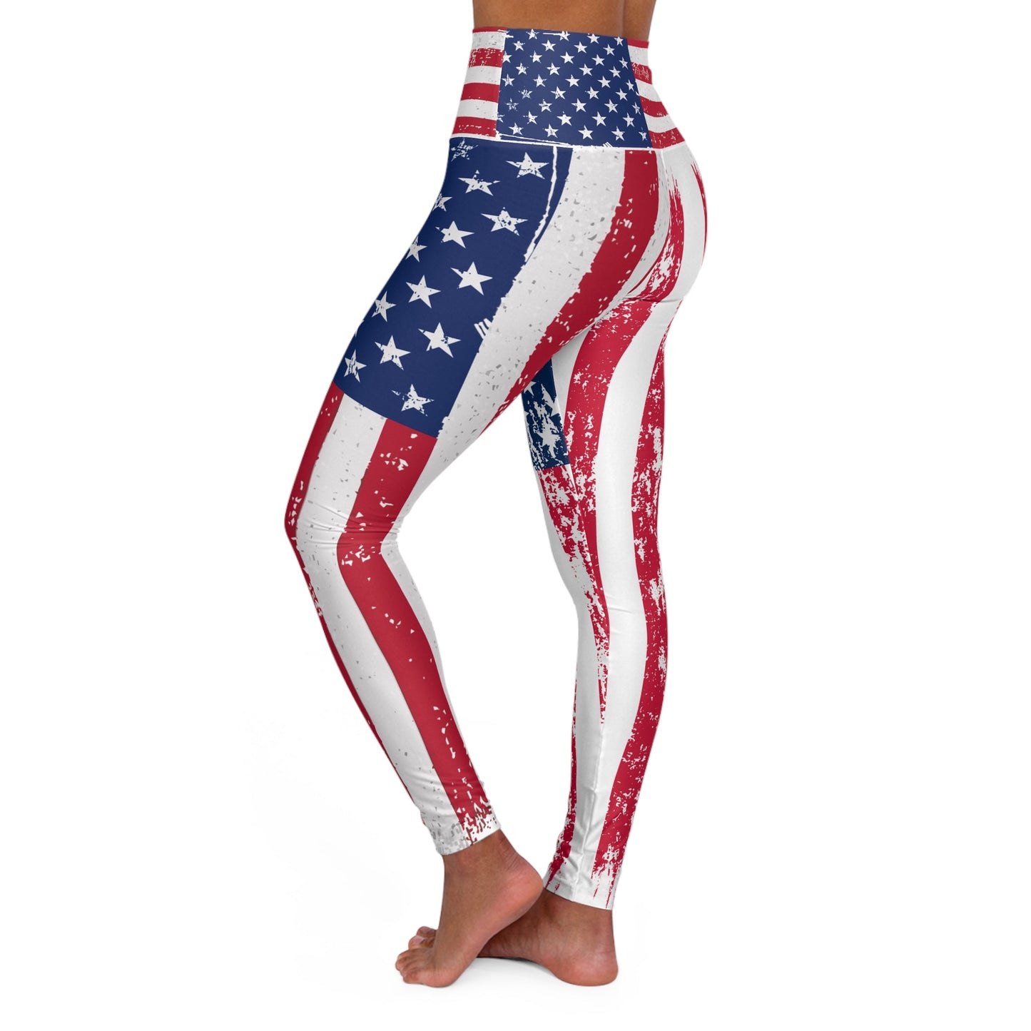 Stars and Stripes Art Leggings With Stars, Red, White and Blue, High Waisted - FlooredByArt