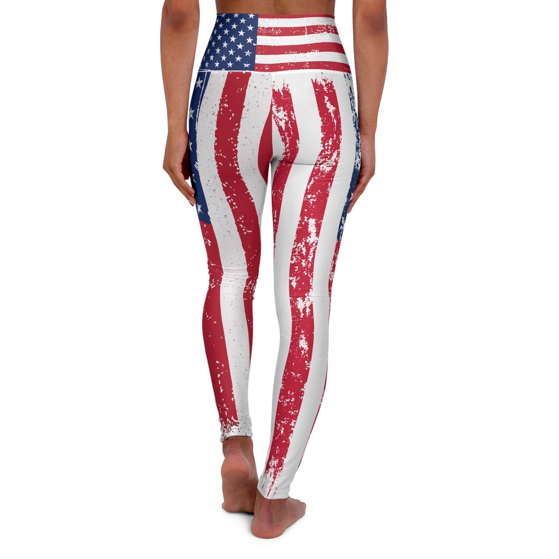 Stars and Stripes Art Leggings With Stars, Red, White and Blue, High Waisted - FlooredByArt