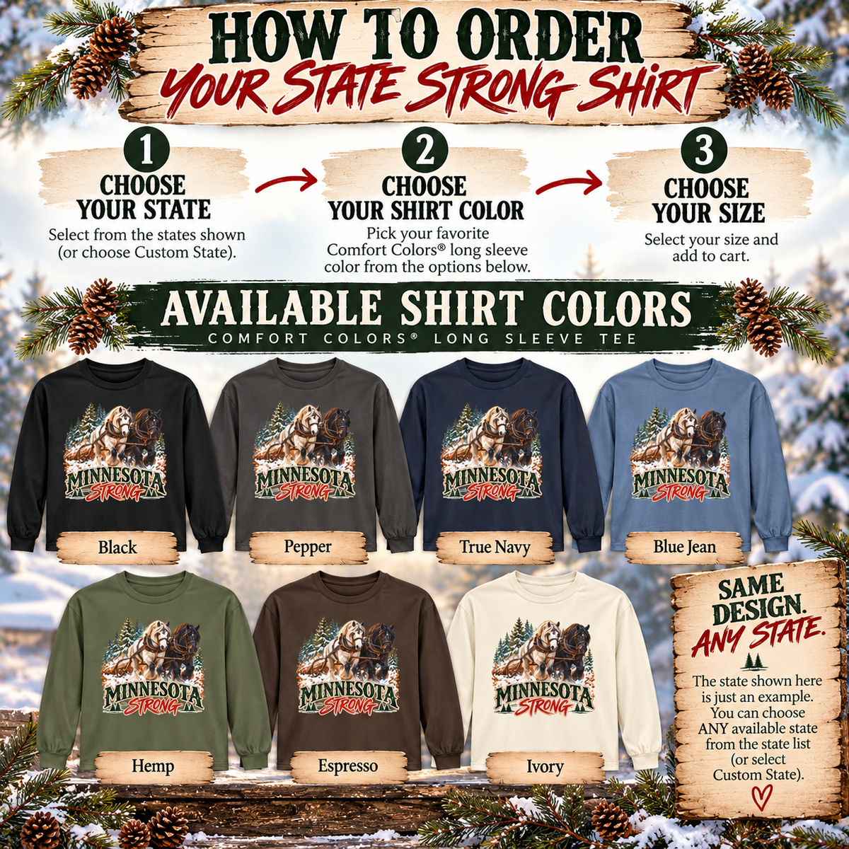 Draft Horse State Strong Comfort Colors Long Sleeve Shirt – Custom State Pride Tee