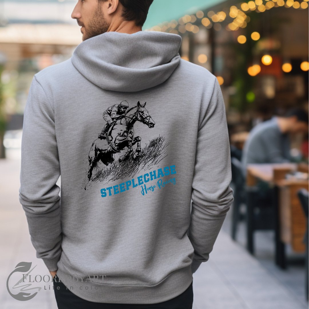 Steeplechase Horse Racing Full Zip Hoodie Jacket, Horse Art, Horse Lovers Sweatshirt, - FlooredByArt