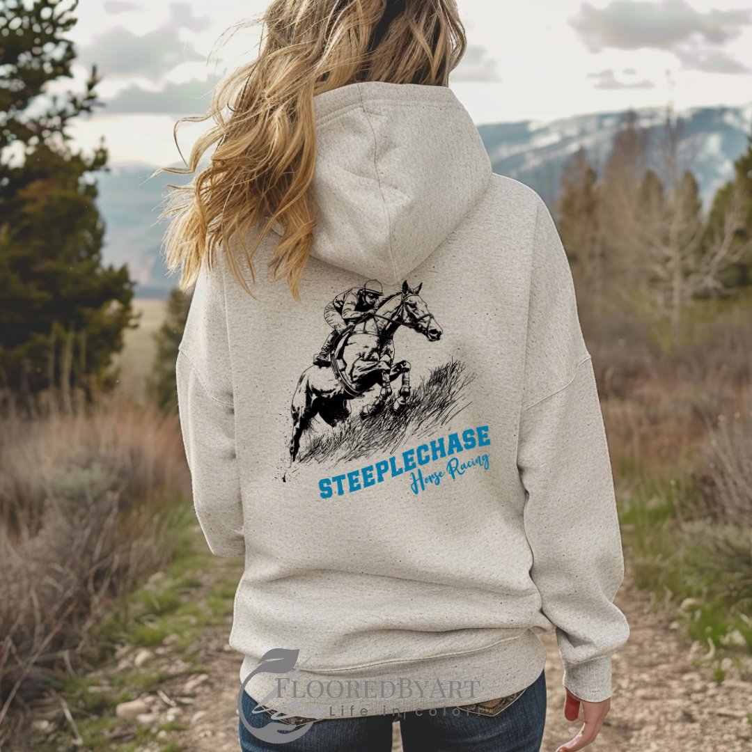Steeplechase Horse Racing Full Zip Hoodie Jacket, Horse Art, Horse Lovers Sweatshirt, - FlooredByArt
