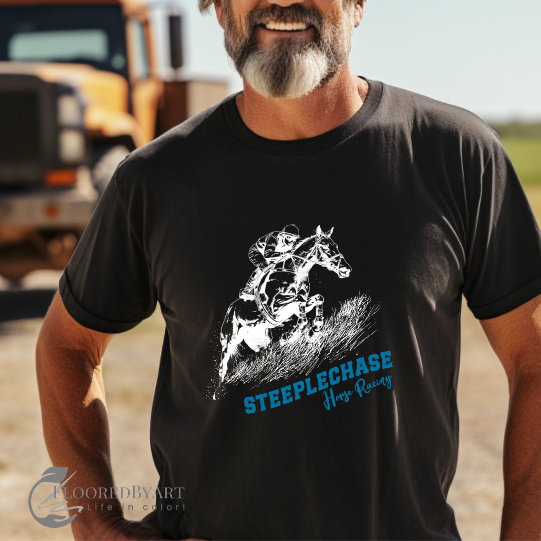 Steeplechase Horse Racing T-shirt, Pen and Ink Horse Art, Horse Lover - FlooredByArt