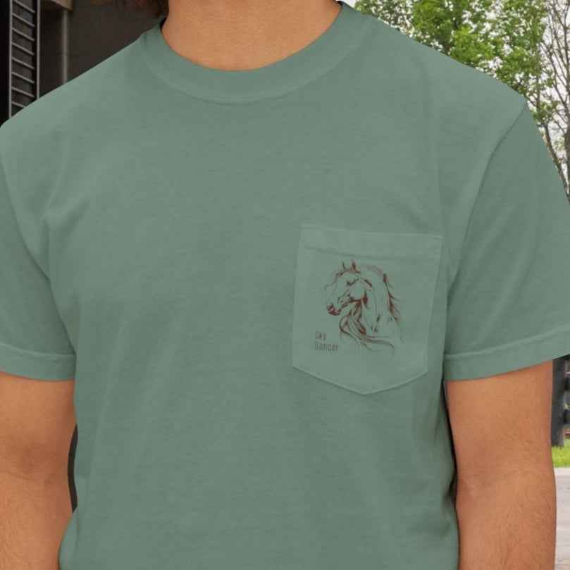 Stylized Horse Head Pocket T-Shirt – Comfort Colors Original Art Tee for Horse Lovers - FlooredByArt