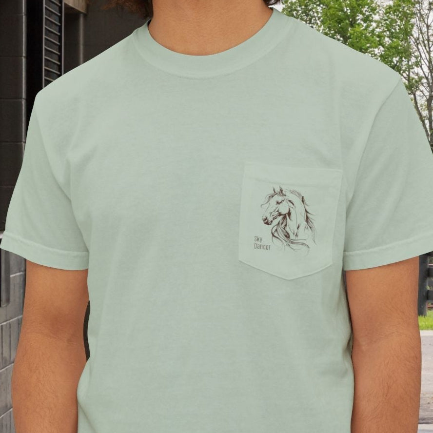 Stylized Horse Head Pocket T-Shirt – Comfort Colors Original Art Tee for Horse Lovers - FlooredByArt