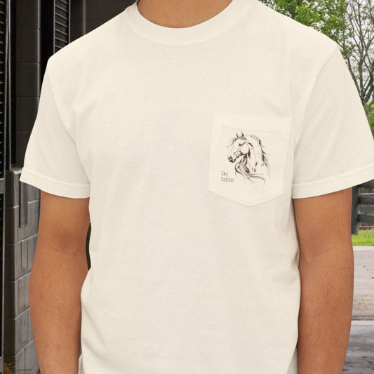 Stylized Horse Head Pocket T-Shirt – Comfort Colors Original Art Tee for Horse Lovers - FlooredByArt