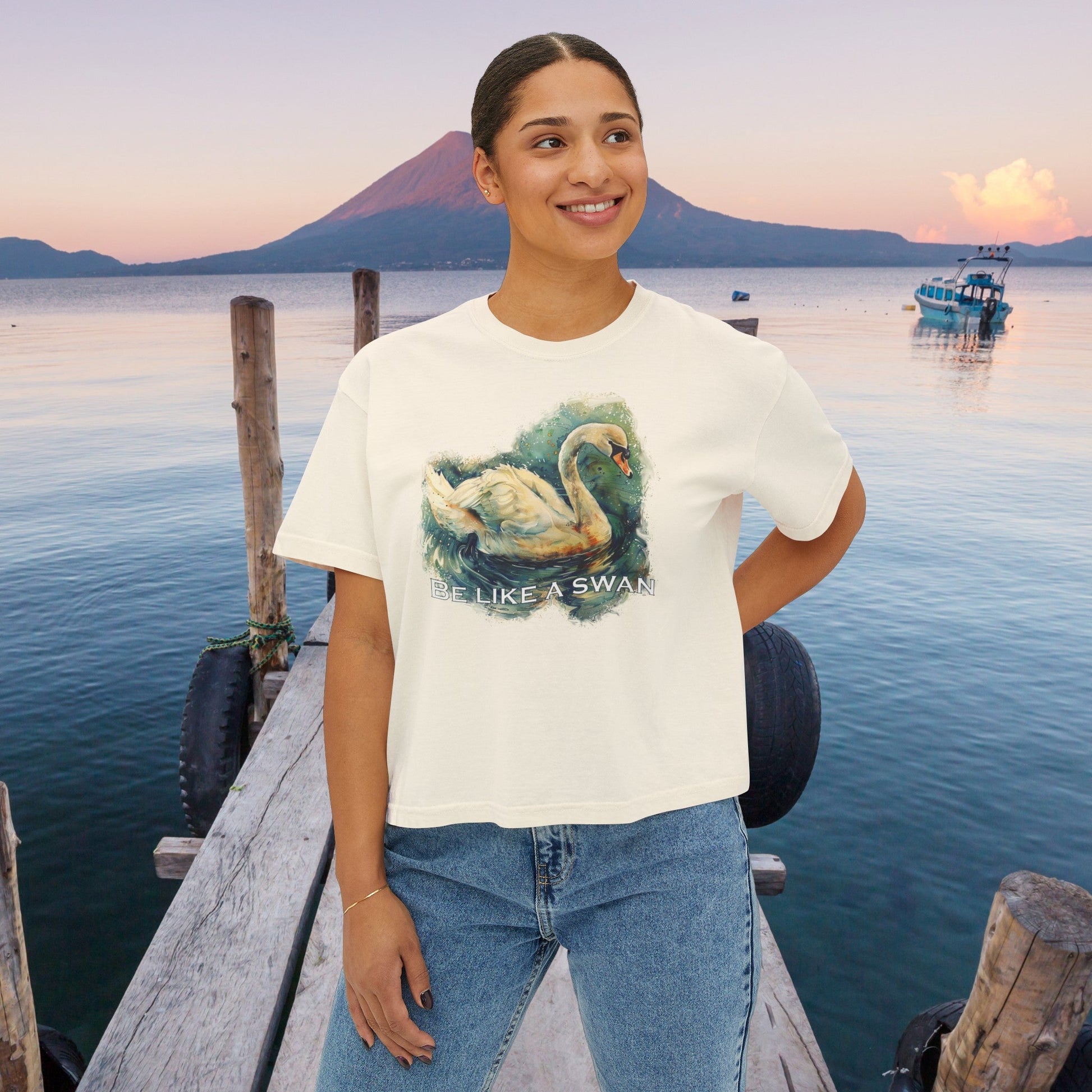 Swan Art Crop Top T - shirt, Original Art Print Tee, Inspirational "Be like a Swan", Comfort Colors Tee - FlooredByArt