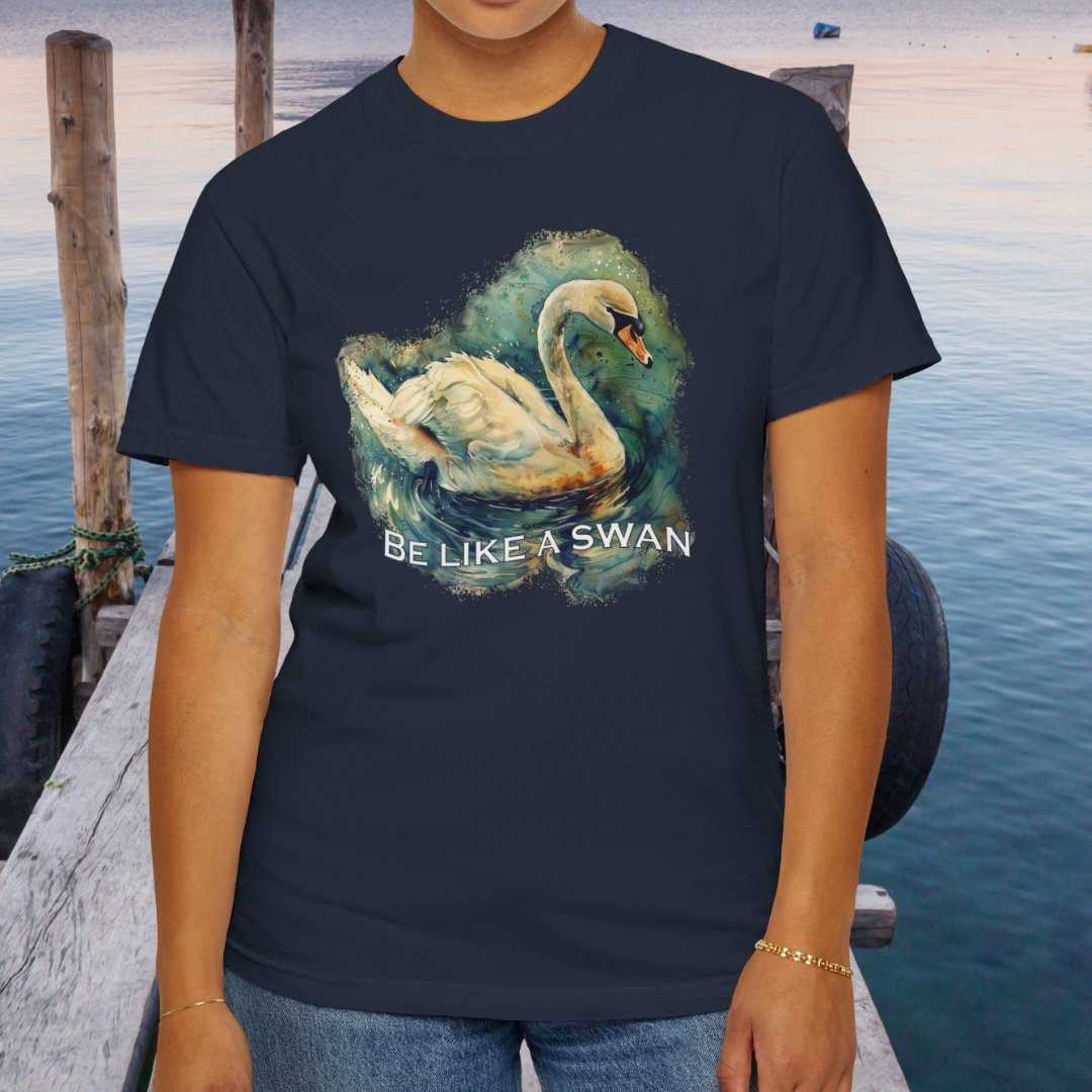 Swan Art T - shirt, Original Art Print Tee, Inspirational "Be like a Swan", Comfort Colors Shirt - FlooredByArt