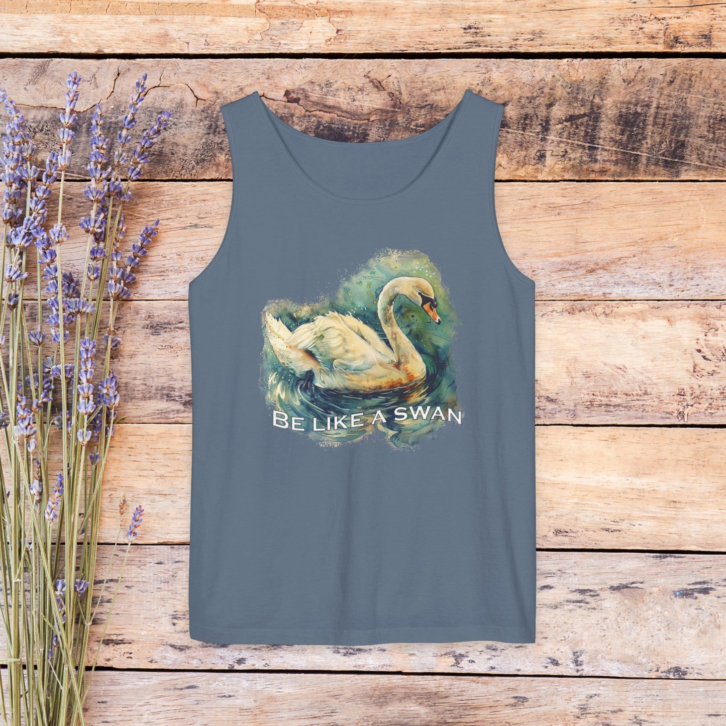 Swan Art Tank Top Shirt, Original Art Print Tee, Inspirational "Be like a Swan" Comfort Colors Tank - FlooredByArt