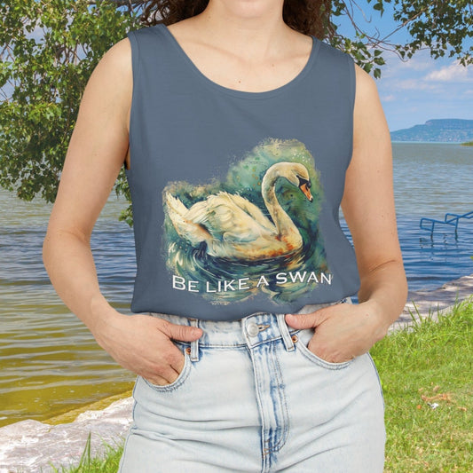 Swan Art Tank Top Shirt, Original Art Print Tee, Inspirational "Be like a Swan" Comfort Colors Tank - FlooredByArt