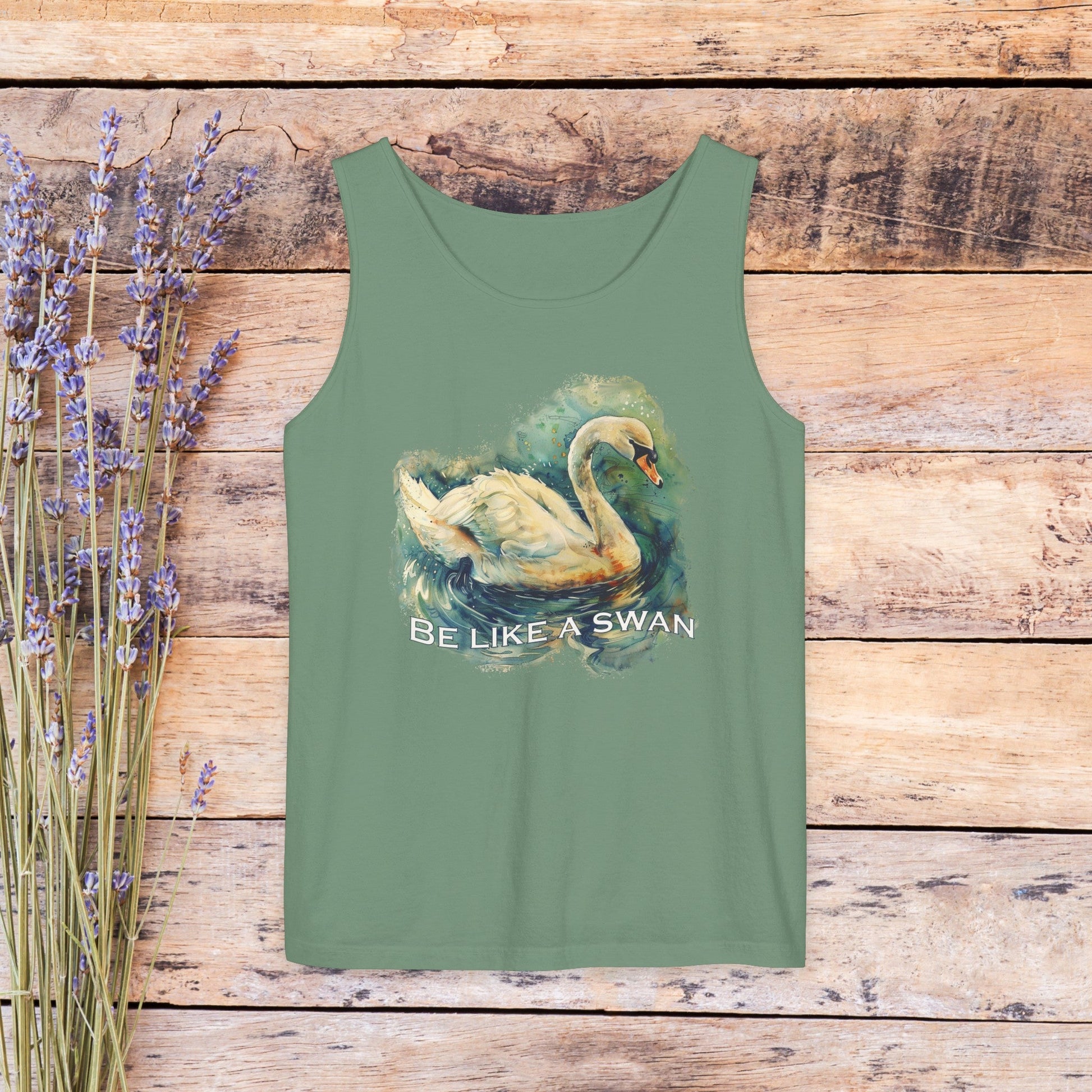 Swan Art Tank Top Shirt, Original Art Print Tee, Inspirational "Be like a Swan" Comfort Colors Tank - FlooredByArt