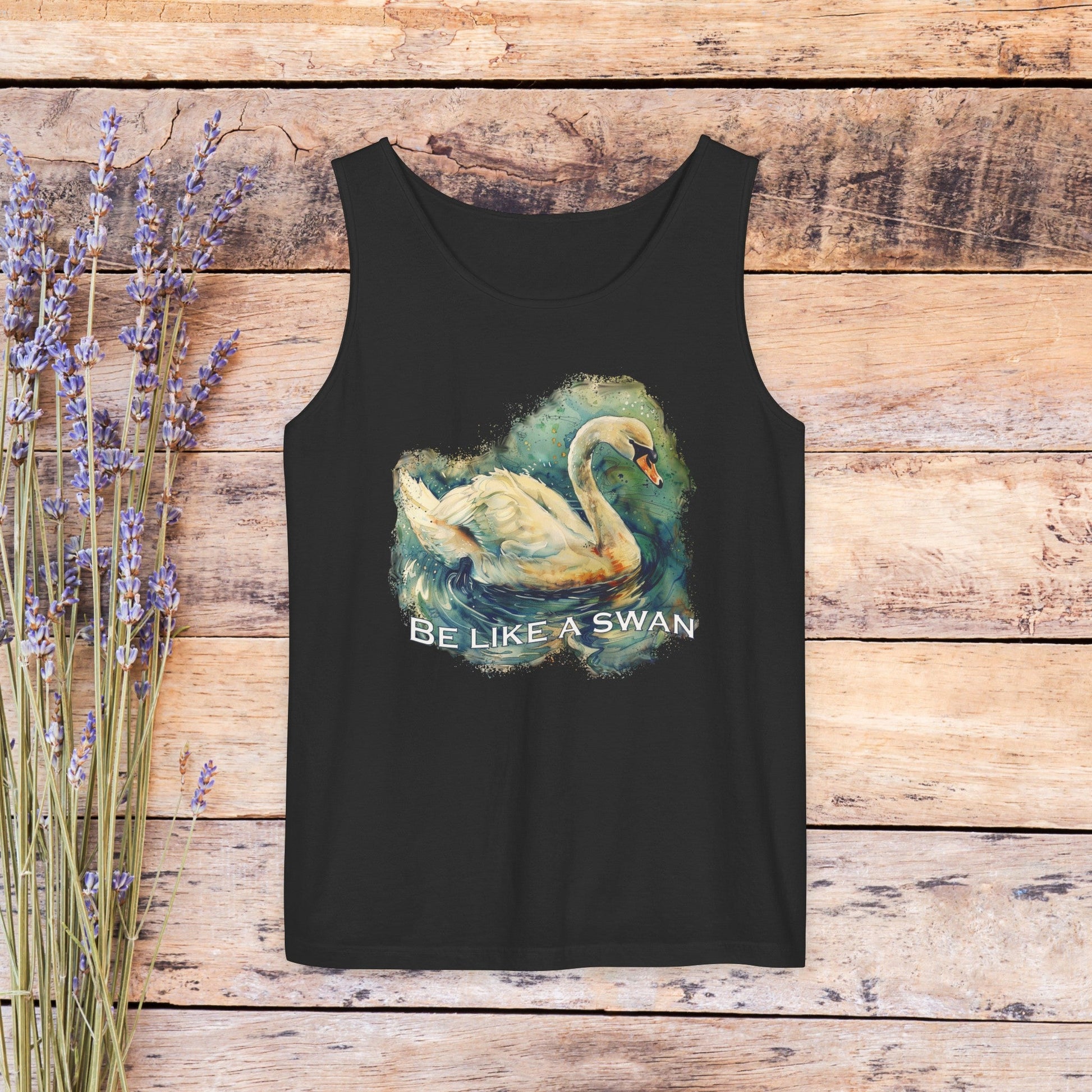 Swan Art Tank Top Shirt, Original Art Print Tee, Inspirational "Be like a Swan" Comfort Colors Tank - FlooredByArt