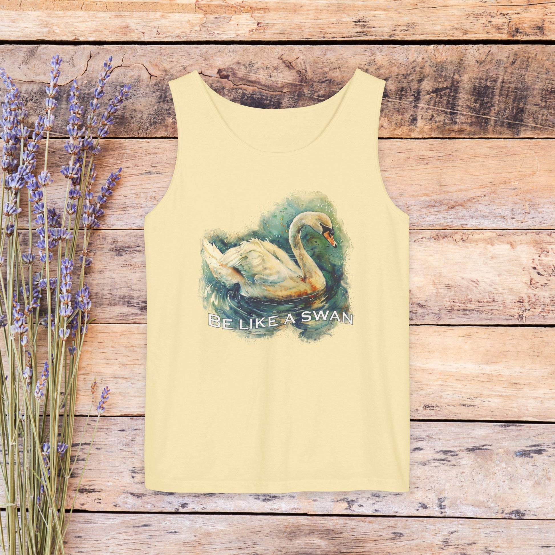 Swan Art Tank Top Shirt, Original Art Print Tee, Inspirational "Be like a Swan" Comfort Colors Tank - FlooredByArt