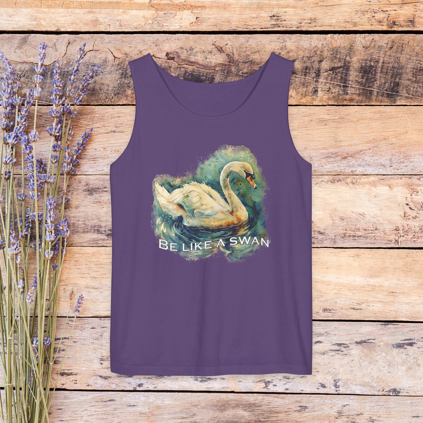 Swan Art Tank Top Shirt, Original Art Print Tee, Inspirational "Be like a Swan" Comfort Colors Tank - FlooredByArt