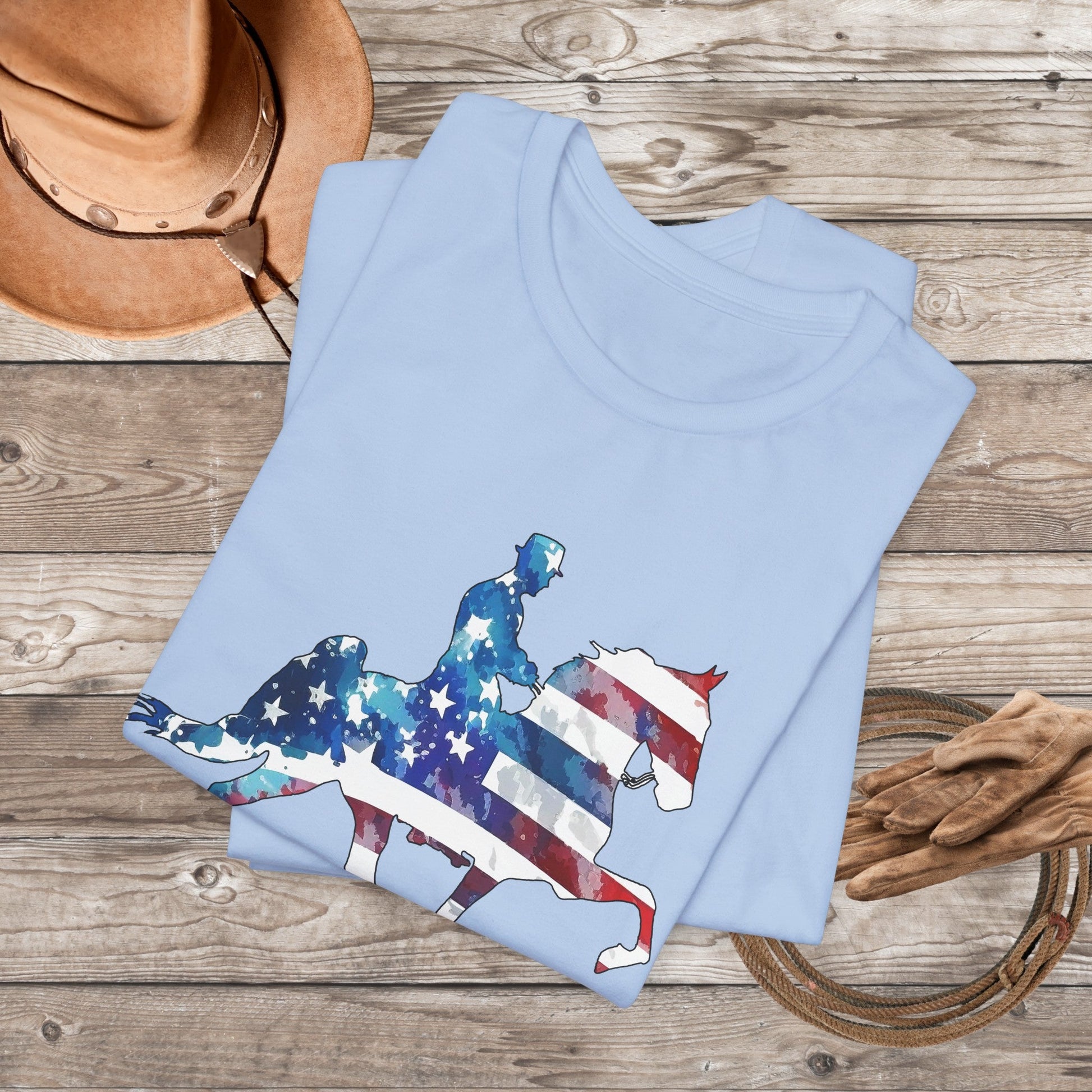 Tennessee Walking Horse T-shirt, TWH Pride Tee: Stepping in Stars & Stripes! Gift - FlooredByArt