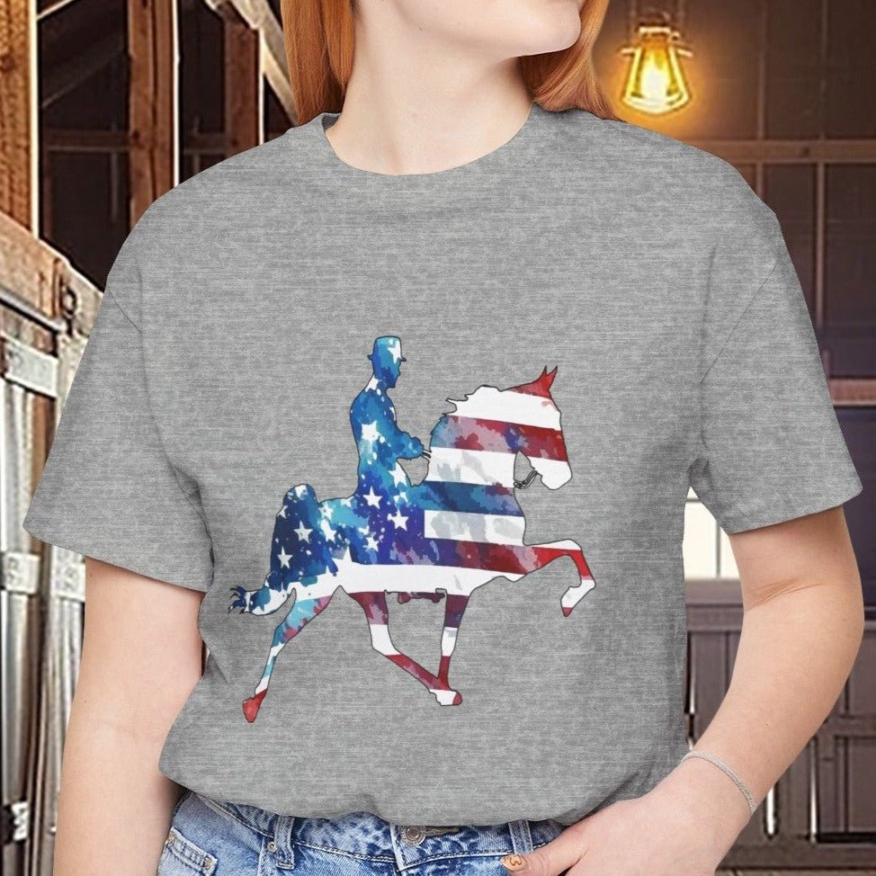 Tennessee Walking Horse T-shirt, TWH Pride Tee: Stepping in Stars & Stripes! Gift - FlooredByArt