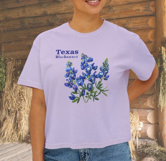 Texas Bluebonnet State Flower Comfort Color Crop T-Shirt, Wildflower Shirt - FlooredByArt
