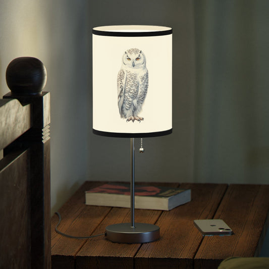 Three Unique Owl Drawings on Desk Lamp, Rustic Decorator Owl Lamp, Birders Decor - FlooredByArt
