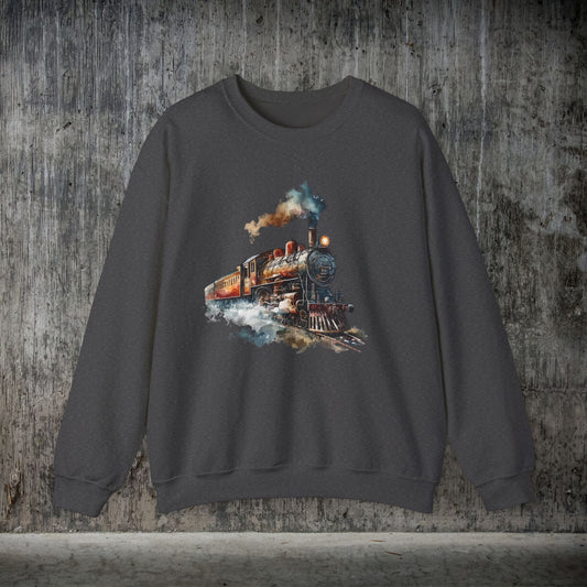 Train Sweatshirt For Men or Women, Vintage Locomotive Steam Engine, Unique Watercolor Train, Perfect Mens Gift for Train Lovers, Engineer - FlooredByArt