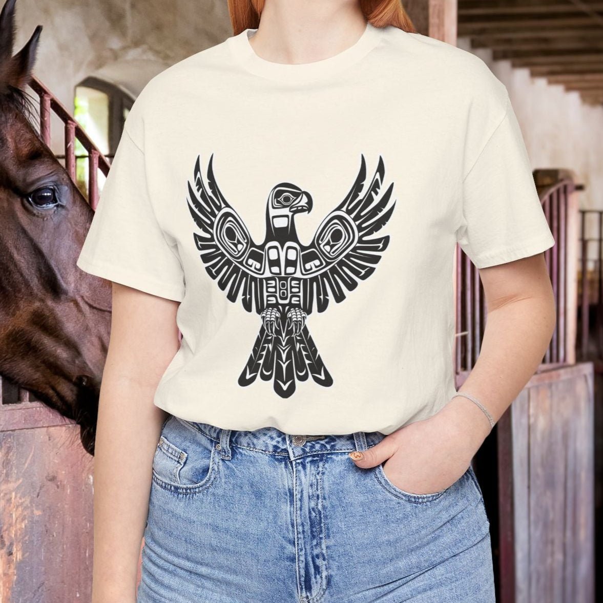 Tribal Totem Art, Native American - Inspired Design, Unisex Cotton Tee - FlooredByArt