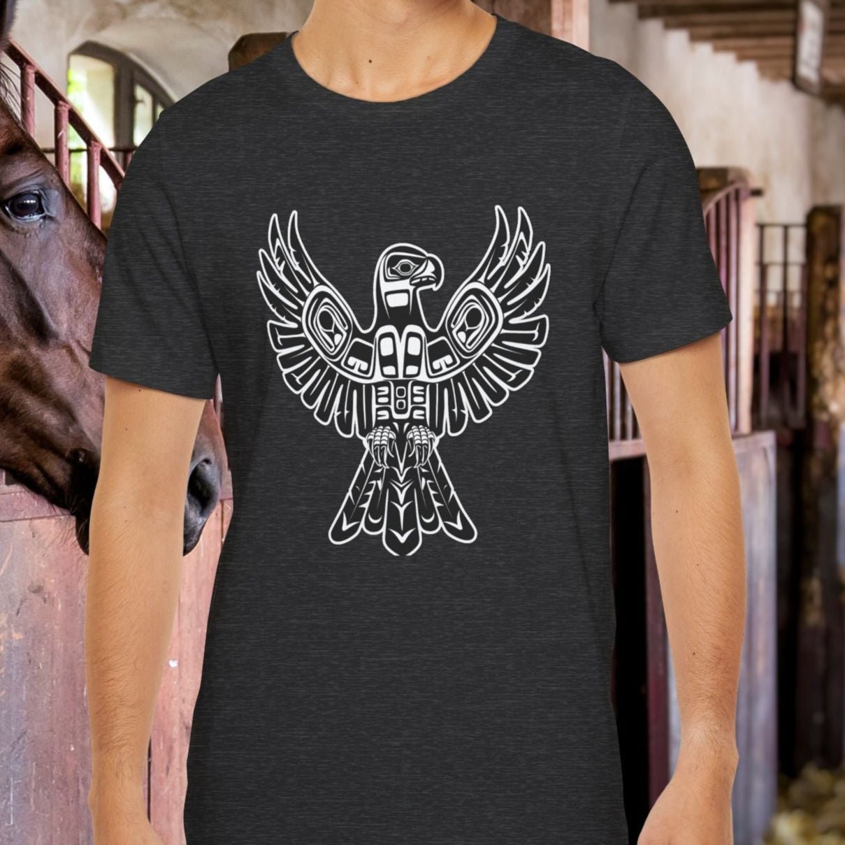 Tribal Totem Art, Native American - Inspired Design, Unisex Cotton Tee - FlooredByArt