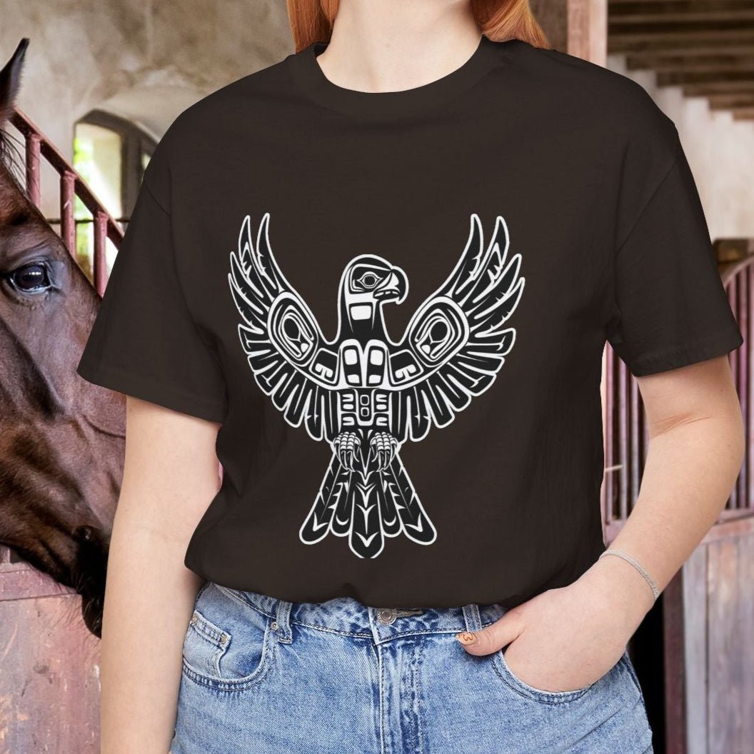 Tribal Totem Art, Native American - Inspired Design, Unisex Cotton Tee - FlooredByArt