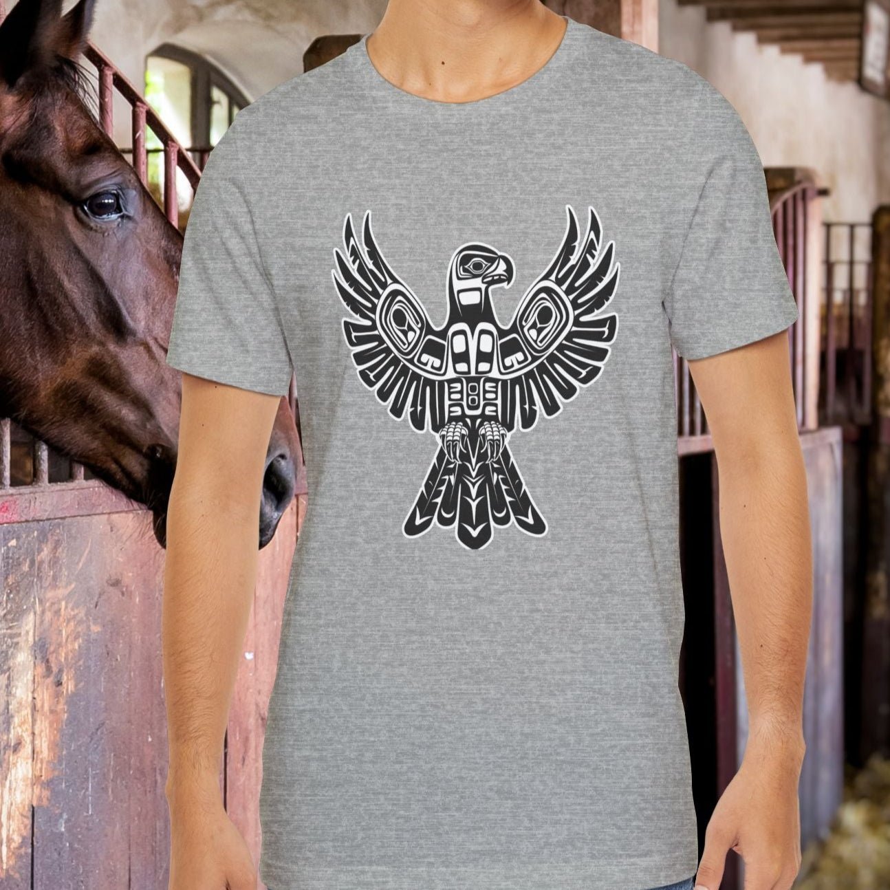 Tribal Totem Art, Native American - Inspired Design, Unisex Cotton Tee - FlooredByArt