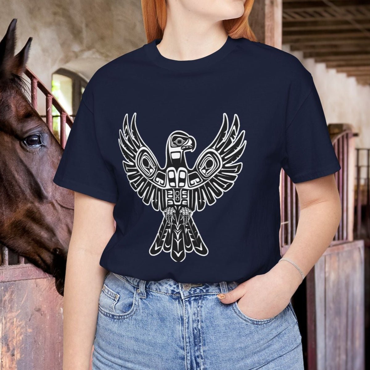Tribal Totem Art, Native American - Inspired Design, Unisex Cotton Tee - FlooredByArt