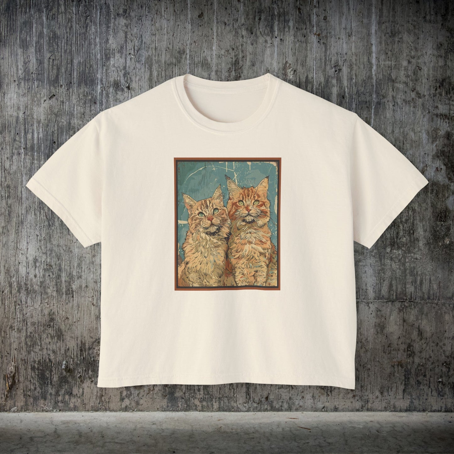 Two Orange Tabby Cats Crop T-shirt, Comfort Color Crop Tee, Vintage Art Deco - FlooredByArt
