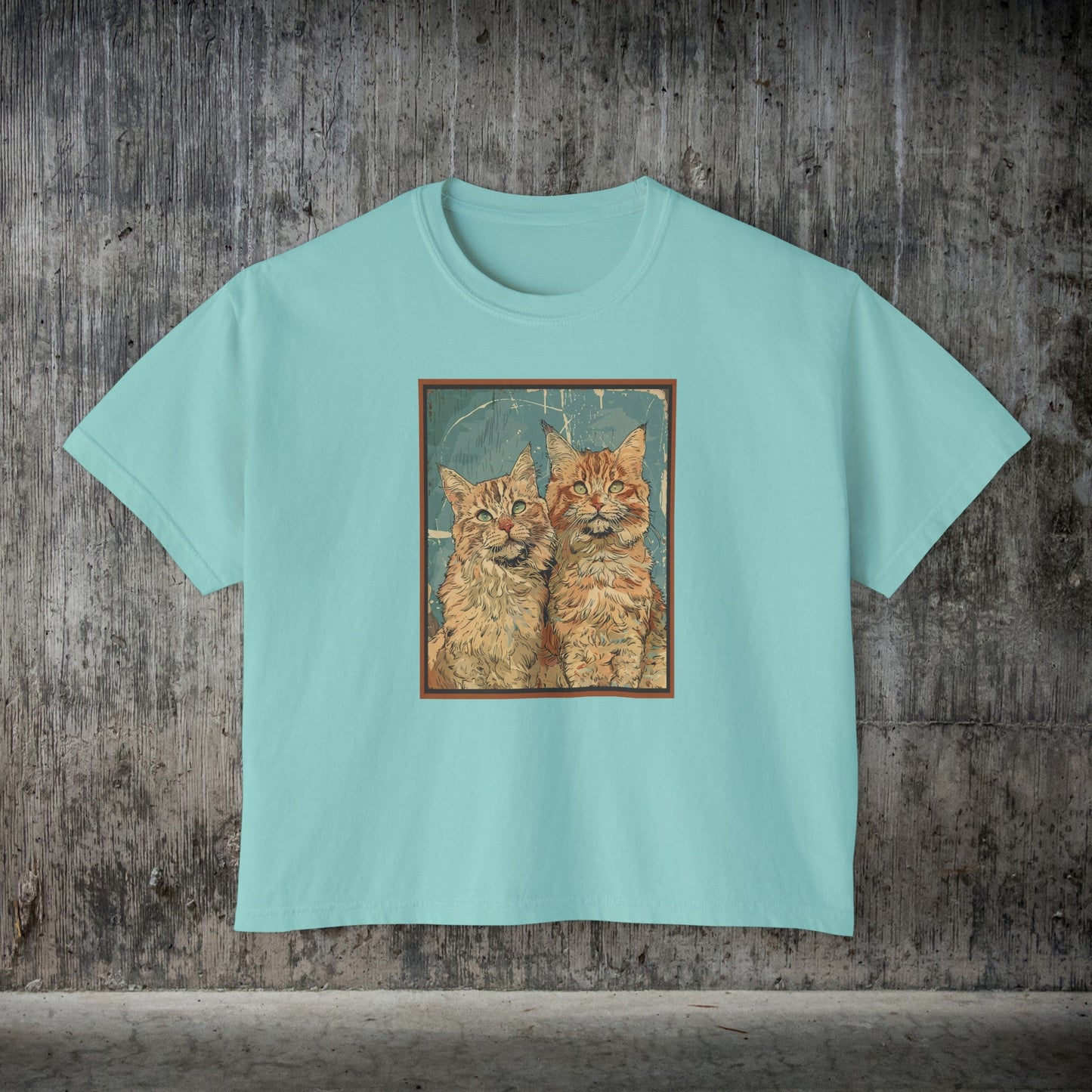Two Orange Tabby Cats Crop T-shirt, Comfort Color Crop Tee, Vintage Art Deco - FlooredByArt