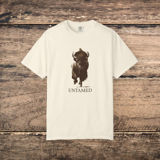 Untamed Buffalo Western Art on Comfort Colors Tee – Western Ranch Style - FlooredByArt